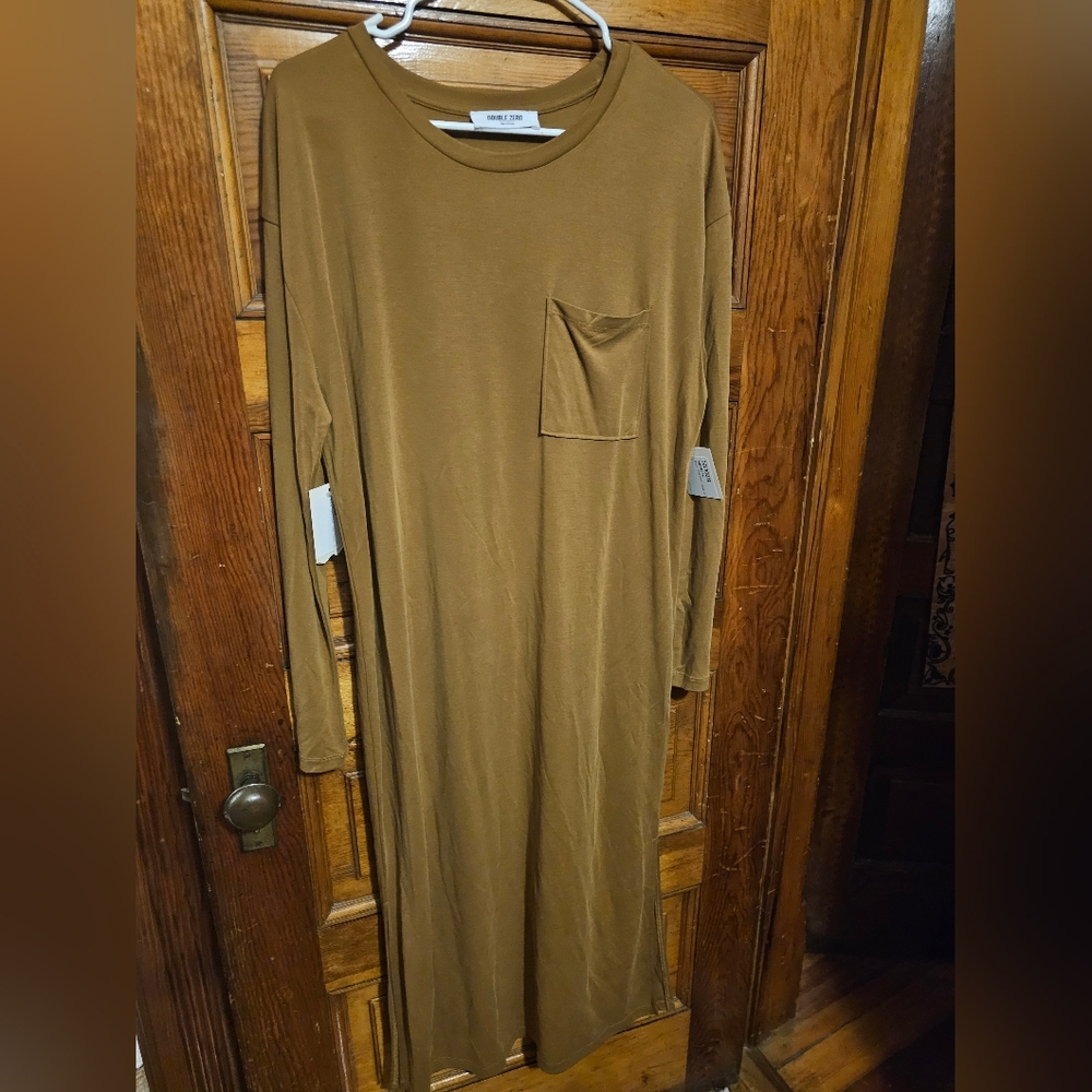 Double Zero Spicy Brown Mustard Long Sleeve Dress
